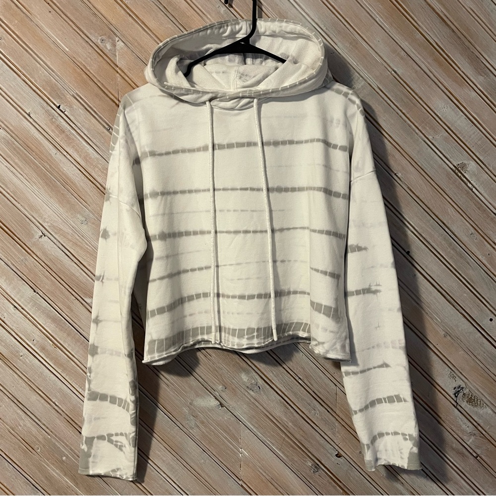 Lorna Jane Athletics Department White and Gray Tie-Dye Oversized Crop Hoodie